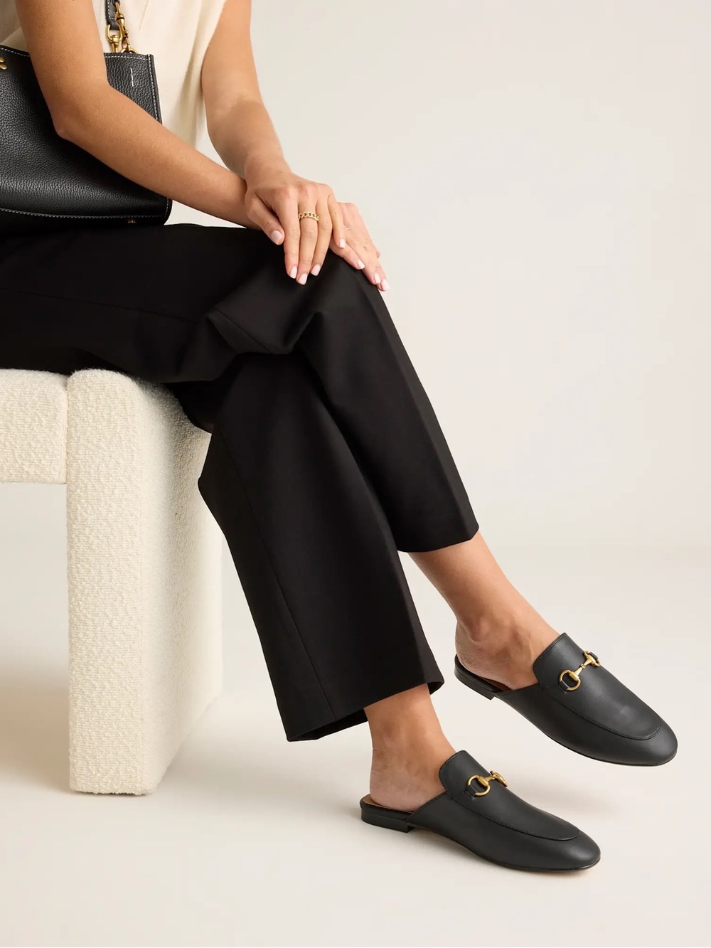 Italian Shoemakers Women’s Black Leather Buckle Mules Loafers Size 10 NWT